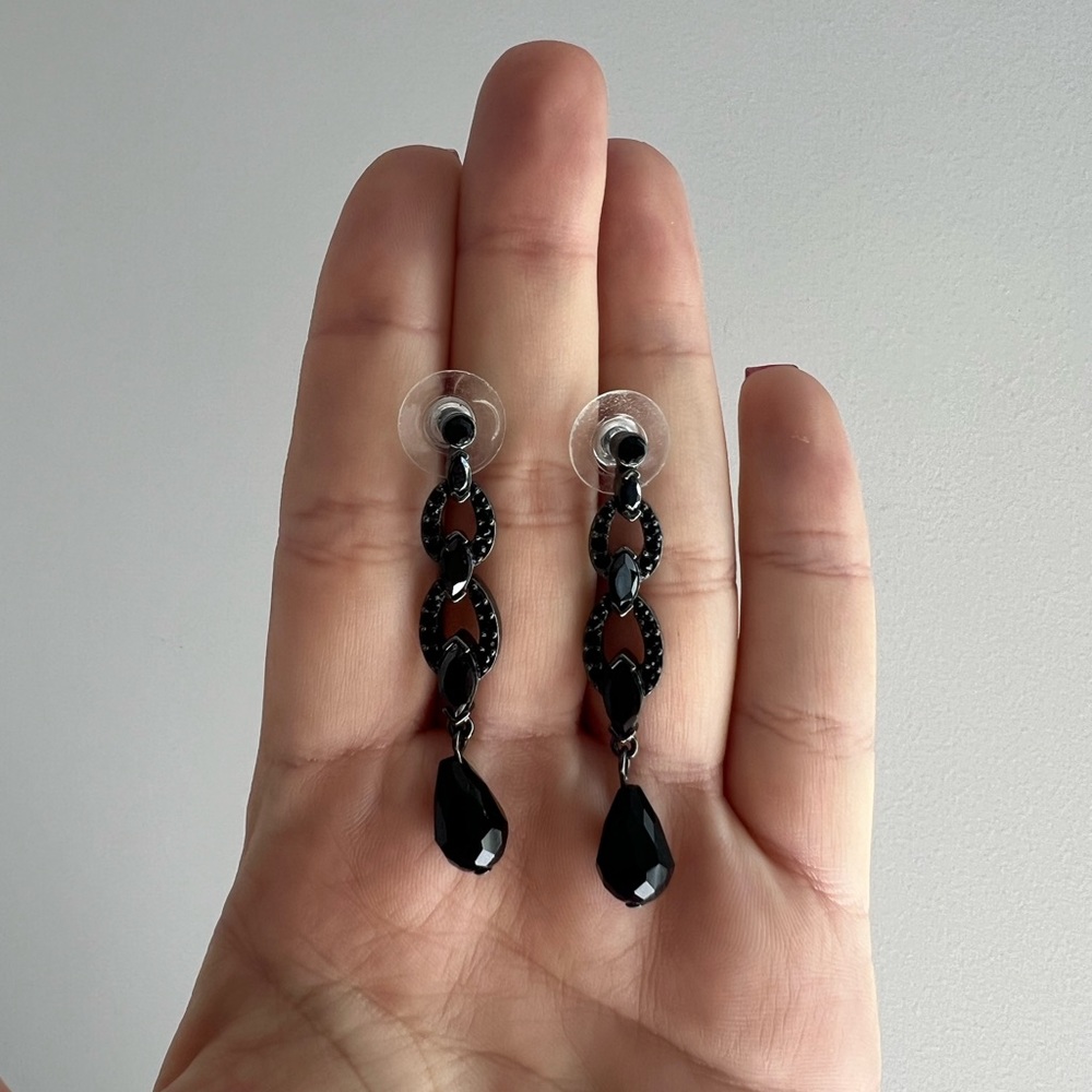 2in Drop Black Crystal Earrings
